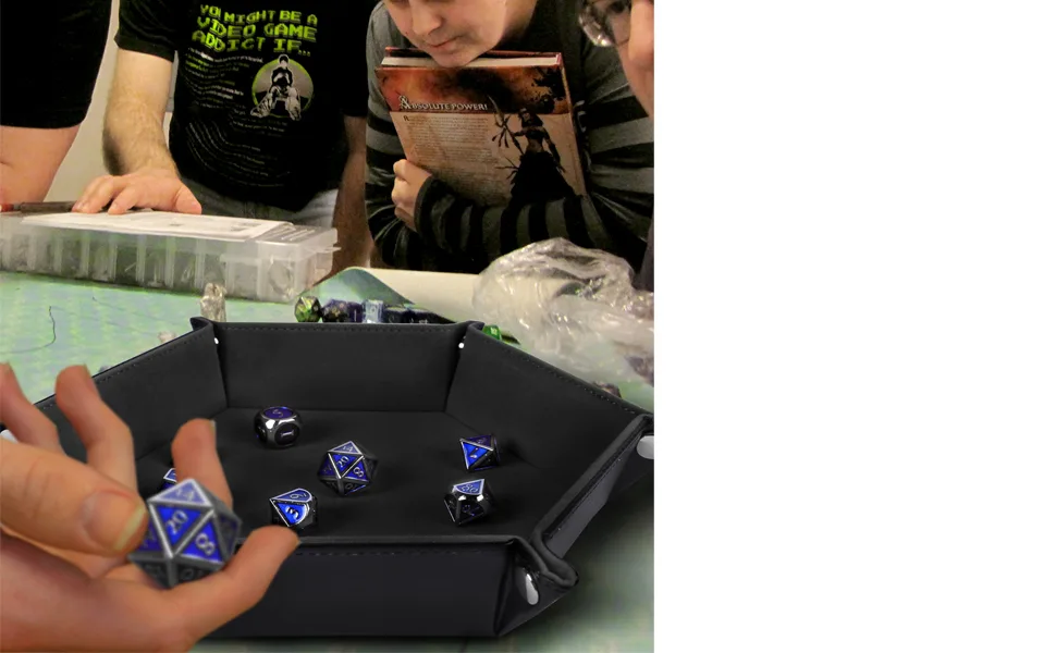 RNK Gaming Folding Hexagon Dice Tray PU Leather and Black Velvet for dice Rolling Games Like DND d&d - Hexagonal Dice Tray