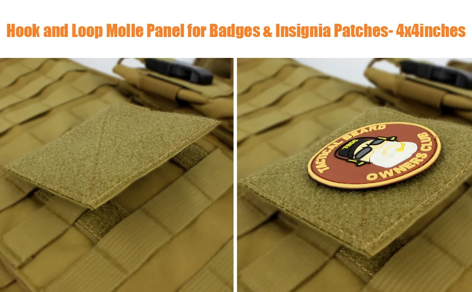 ROCOTACTICAL Hook and Loop Tactical Patches Board Molle Attachment, Patches Display Board Tactical Molle Hook and Loop Molle Panel for Badges and Insignia Patches- 4x4 inches, 2pack (Black) - MOLLE Attachment