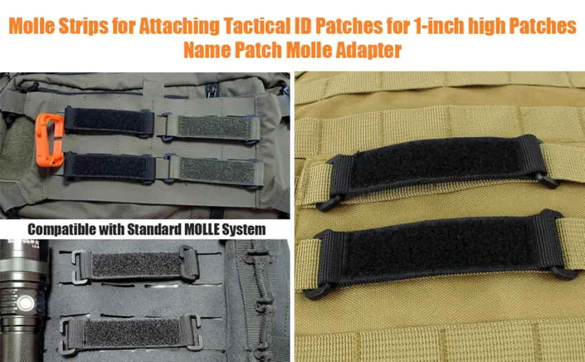 ROCOTACTICAL Hook and Loop Tactical Patches Board Molle Attachment, Patches Display Board Tactical Molle Hook and Loop Molle Panel for Badges and Insignia Patches- 4x4 inches, 2pack (Black) - MOLLE strips 1