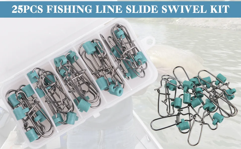 Heavy Duty Sinker Slides Duo Lock Snaps 25pcs/Box High-Strength Fishing Line Sinker Slider Swivel Snap Tackle Box Kit -Test: 220LB - sinker slider