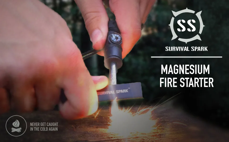Fire Starter - SurvivalSPARK Emergency Magnesium Fire Starter - Survival Fire Starter with Compass and Whistle - product information 1
