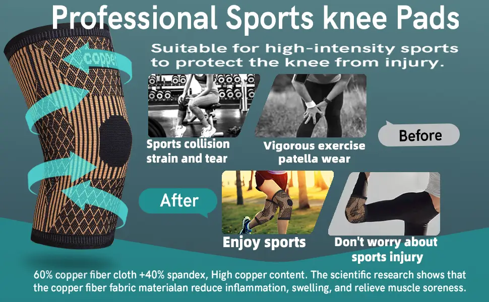 Copper Knee Brace -Copper Knee Sleeve Compression for Sports,Workout,Arthritis Pain Relief and Support -Single Medium - Copper Knee Brace