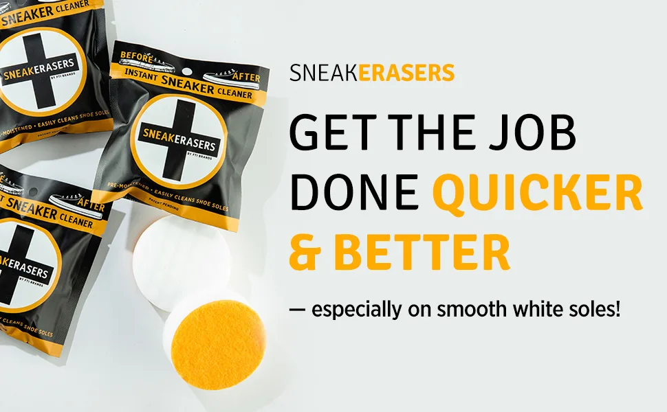 SneakERASERS Instant Sole and Sneaker Cleaner, Premium Pre-Moistened Dual-Sided Sponge for Cleaning & Whitening Shoe Soles (3 Pack) - SneakERASERS get the job done quicker and better — especially on smooth white soles!