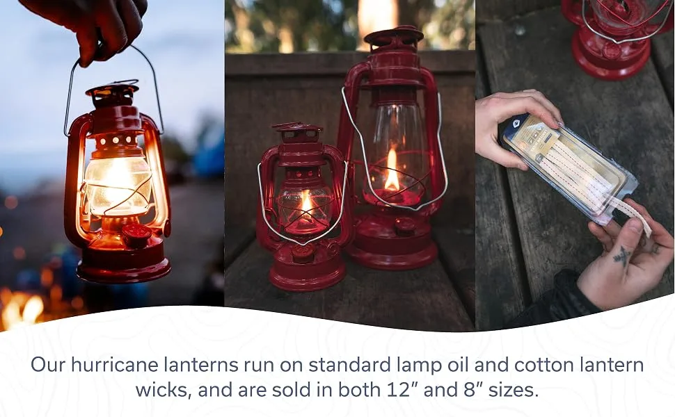 Stansport 8" Hurricane Lantern (130) - lantern, oil, wick, red, flame, emergency, outdoor