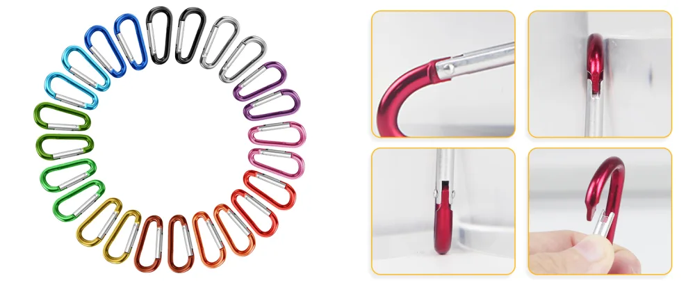 STURME 2" Aluminum D Ring Carabiners Clip D Shape Spring Loaded Gate Small Keychain Carabiner Clip Set Outdoor Camping Mini Lock Snap Hooks Spring Link Key Chain Durable Improved 24 PCS Assorted - product information 11