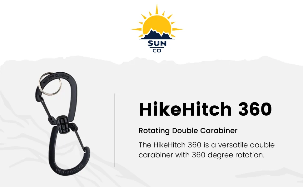 Sun Company HikeHitch 360 - Medium | Rotating Double Carabiner | Spinning Dual Clip - HikeHitch 360 Sun Co Rotating Double Carabiner