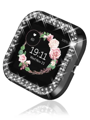 Surace Compatible for Fitbit Versa 2 Case, Bling Crystal Diamond Frame Protective Case Compatible for Fitbit Versa 2 Smart Watch (3 Packs, Black/Silver/Clear Black/Silver/Clear Fibit Versa 2 - product information 3