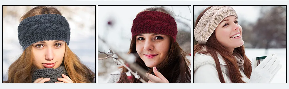 4 Pieces Chunky Knit Headbands Braided Winter Headbands Ear Warmers Crochet Head Wraps for Women Girls Black, Dark Grey, Camel, Beige - product information 4