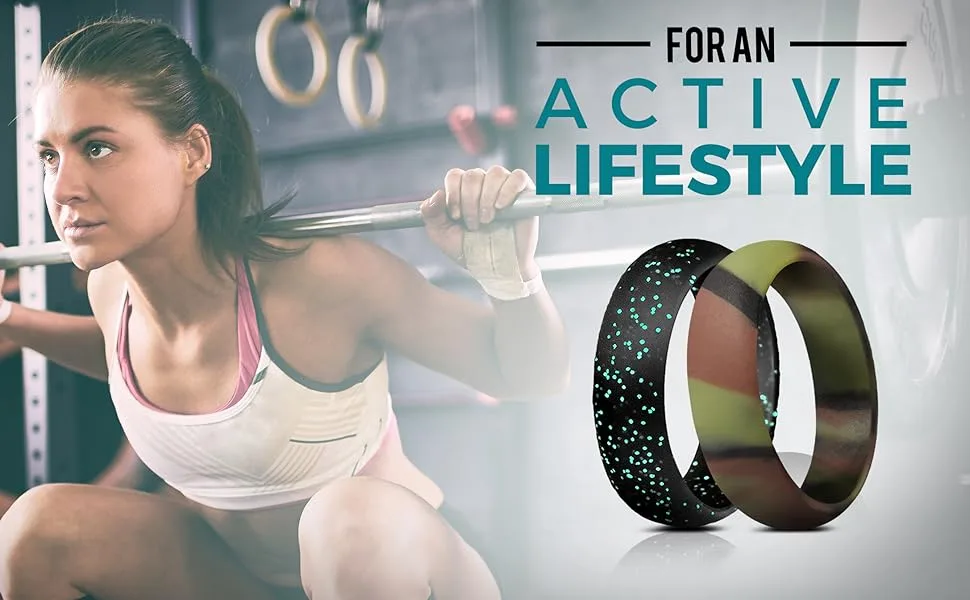 ThunderFit Silicone Rings Wedding Bands for Women - Width 5.6mm - Thickness 2mm 7.5 - 8 (18.20mm) Teal, Pink, Black, White - Silicone Wedding Rings