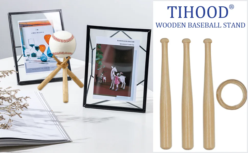 TIHOOD Baseball Stand Baseball Stand Holder Wooden Base Ball Stand Display Holder 2 PACKS - product information 1