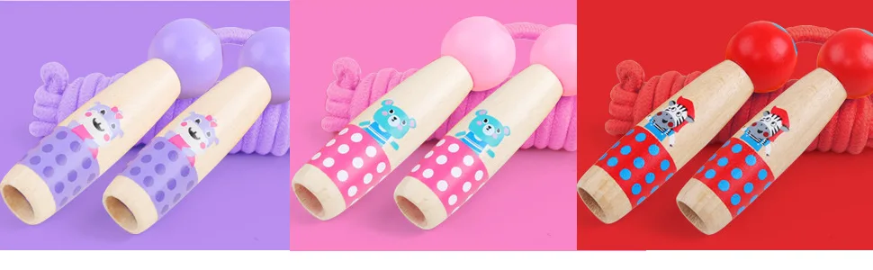 Jump Rope for Kids Adjustable Length Cotton Rope with Wooden Handle for Boys and Girls Sport Fitness Exercise Pink - product information 2