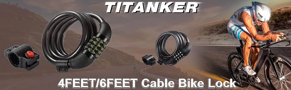 Titanker Bike Lock Cable, Kids Bike Cable Basic Self Coiling Combination Cable Bike Locks with Complimentary Mounting Bracket, 1/2 Inch Diameter Clear Black-4FT - product information 2