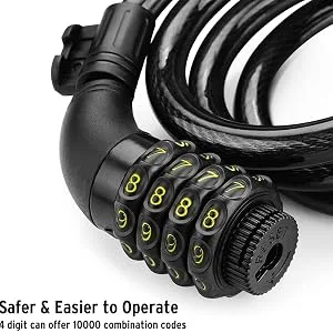 Titanker Bike Lock Cable, Kids Bike Cable Basic Self Coiling Combination Cable Bike Locks with Complimentary Mounting Bracket, 1/2 Inch Diameter Clear Black-4FT - product information 3