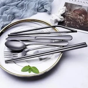 Portable Stainless Steel Flatware Set, Travel Camping Cutlery Set, Portable Utensil Travel Silverware Dinnerware Set with a Waterproof Case (Black) - product information 14