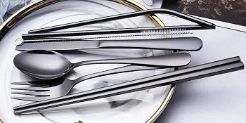 Portable Stainless Steel Flatware Set, Travel Camping Cutlery Set, Portable Utensil Travel Silverware Dinnerware Set with a Waterproof Case (Black) - product information 4