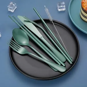Portable Stainless Steel Flatware Set, Travel Camping Cutlery Set, Portable Utensil Travel Silverware Dinnerware Set with a Waterproof Case (Black) - portable flatware set