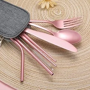 Portable Stainless Steel Flatware Set, Travel Camping Cutlery Set, Portable Utensil Travel Silverware Dinnerware Set with a Waterproof Case (Black) - silverware to go set