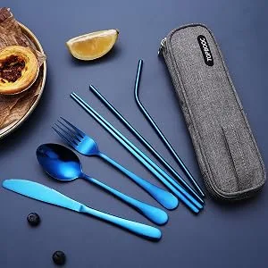 Portable Stainless Steel Flatware Set, Travel Camping Cutlery Set, Portable Utensil Travel Silverware Dinnerware Set with a Waterproof Case (Black) - Travel flatware set