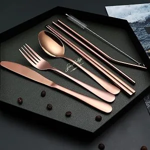 Portable Stainless Steel Flatware Set, Travel Camping Cutlery Set, Portable Utensil Travel Silverware Dinnerware Set with a Waterproof Case (Black) - travel silverware set