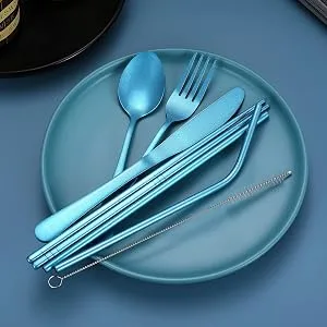 Portable Stainless Steel Flatware Set, Travel Camping Cutlery Set, Portable Utensil Travel Silverware Dinnerware Set with a Waterproof Case (Black) - travel utensils