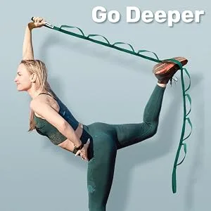 Tumaz Stretching Strap - 10 Loops & Non-Elastic Yoga Strap Budget Version- The Perfect Home Workout Stretch Strap for Physical Therapy, Yoga, Pilates, Flexibility - Included E-Book, Extra Durable 08. Green - Go Deeper