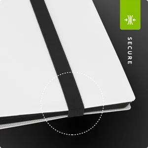 Vault X Binder - 4 Pocket Trading Card Album Folder - 160 Side Loading Pocket Binder for TCG (White) - A high-grade elastic strap keeps the folder secure when not in use