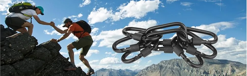 Locking Carabiner Clip, Vonpri Caribeaner Clips Black D Ring Spring Snap Key Chain Hook 3" Screw Gate Hook Travel Aluminum Carabiners 8Pack - carabiners