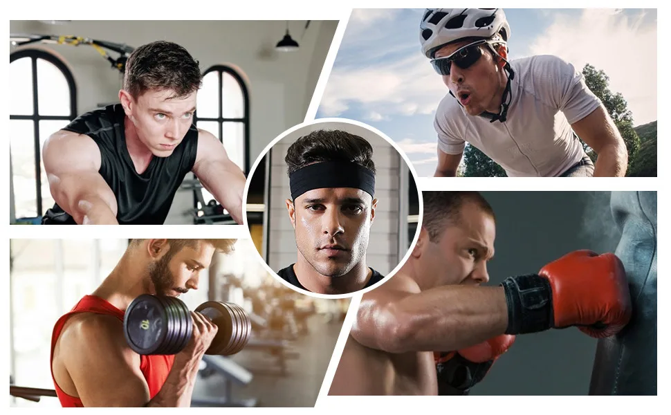 Vsiopy Running Headband for Men Non Slip Workout Sweatbands Adjustable Sports Headbands Moisture Wicking Workout Headbands 3 Black+3 Grey - Headband Men