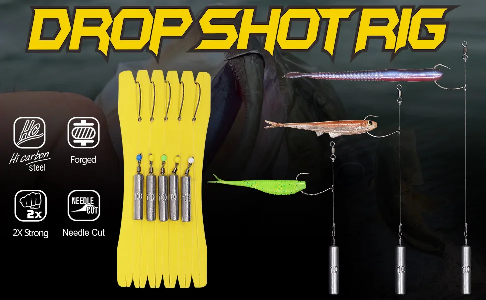 Drop Shot Rigs for Bass Fishing Ready Rig with Hooks and Sinker Weights Hook Size 1/0-Weight 3/8 oz-Qty 5 - Drop Shot Rigs