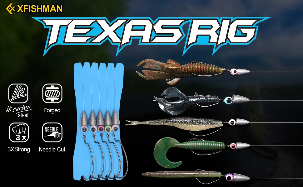 Texas-Rigs-for-Bass-Fishing-Leaders-with-Weights-Hooks-Rigged-Line-Kit 3/0 Hooks-1/4 oz Weight-5pcs - Texas Rigs