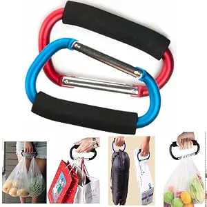 2X Carabiner Hook - 5.4" Large Aluminum D-Style Carry Handle with Sponge for Shopping Bags Handbag Tote Stroller Carrying - A3-1