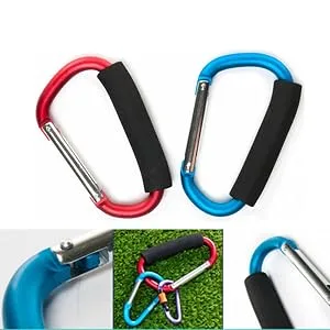 2X Carabiner Hook - 5.4" Large Aluminum D-Style Carry Handle with Sponge for Shopping Bags Handbag Tote Stroller Carrying - product information 3