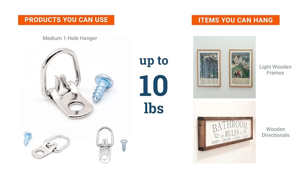 D Ring Picture Hangers with Screws - 100 Pack - Bulk D Rings - Pro Quality d-Rings - Picture Hang Solutions - Hang Items Up To 10 Lbs With Lightweight D-rings