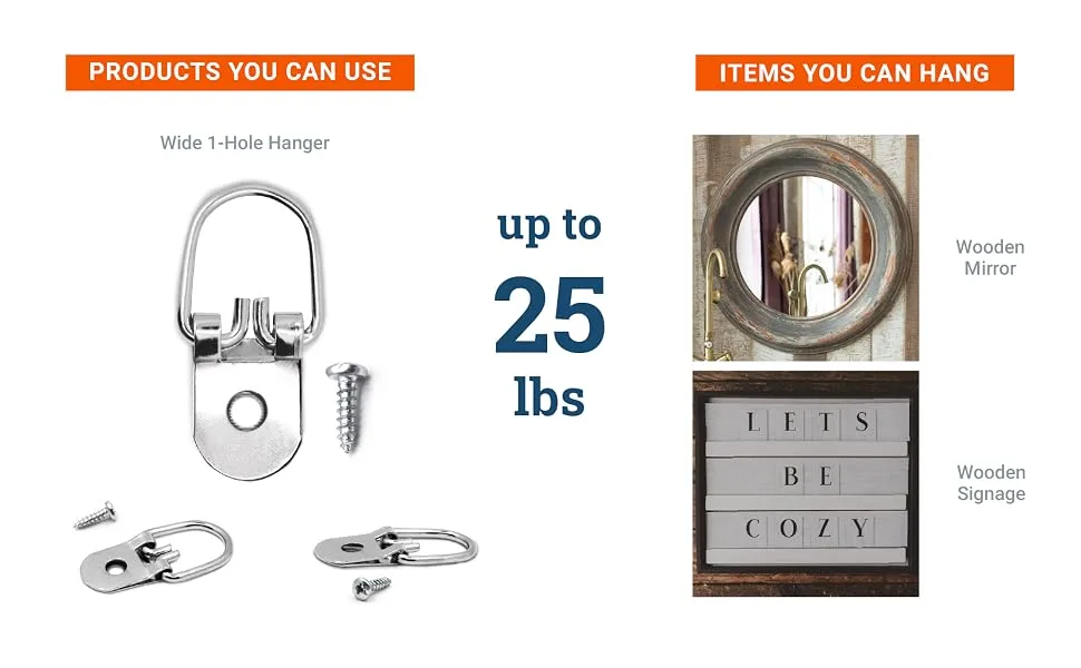 D Ring Picture Hangers with Screws - 100 Pack - Bulk D Rings - Pro Quality d-Rings - Picture Hang Solutions - Hang Items Up To 25 Lbs With Lightweight D-rings