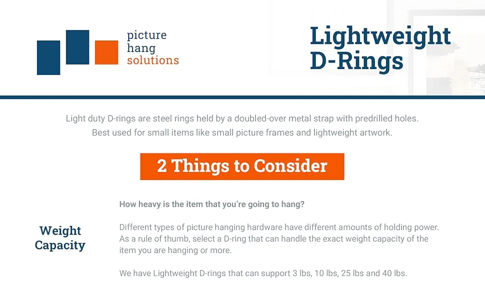 D Ring Picture Hangers with Screws - 100 Pack - Bulk D Rings - Pro Quality d-Rings - Picture Hang Solutions - Lightweight D-rings How To Set Up
