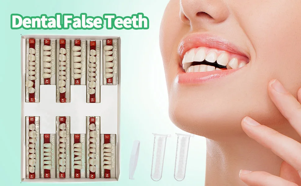 84 Pcs False Teeth Dental Complete Acrylic Resin Denture Teeth, 3 Sets Whole Teeth Synthetic Polymer Denture Tooth, 23 Shade A2 Upper + Lower Dental Materials for Replacement, DIY or Halloween - Dental false teeth