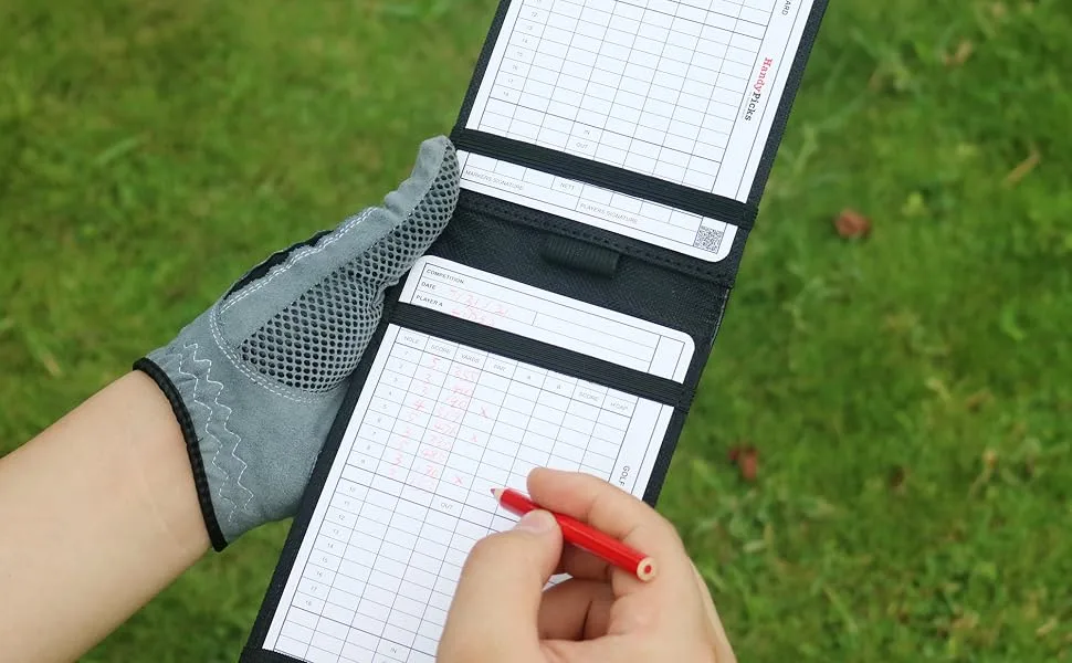 Handy Picks Leather Golf Scorecard Holder | Yardage Book Cover | Scorecard n Pencil Included Black - Scorecard Holder - Flip Version by Handy Picks