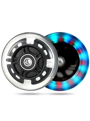 Kutrick Light Up 80mm Inline Skate Wheels and Kick Scooter 80mm Rear Wheels Replacement Pair - 80mm Led Flashing Wheels Replacement for Inline Skate and Kick Scooter BLACK/2pcs with Light 80mm - product information 3