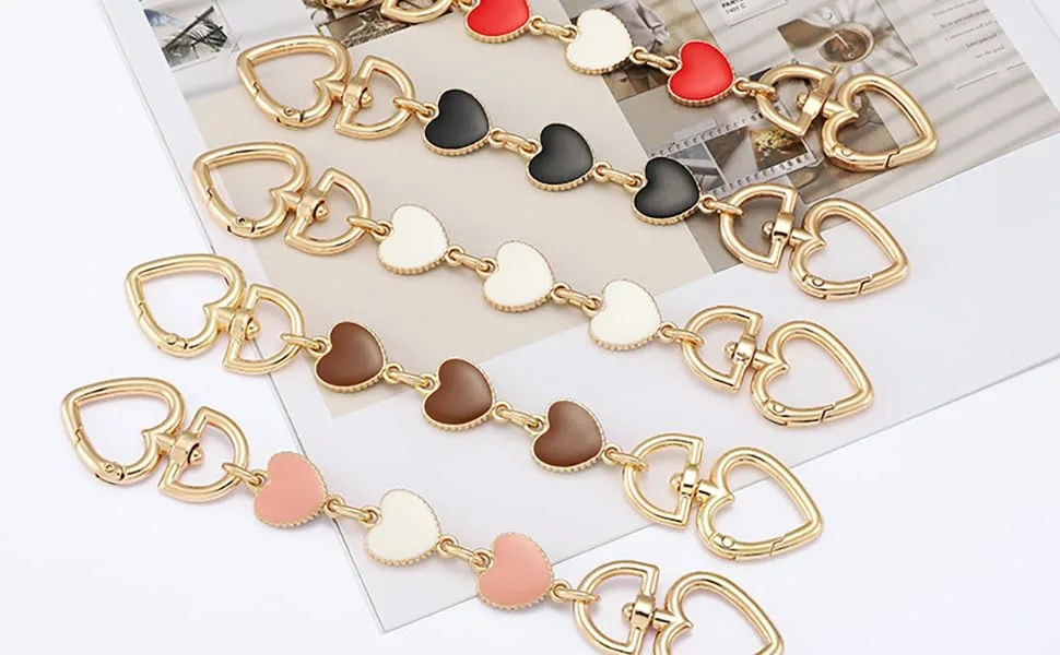 Anbys 2Pcs Bag Strap Extender Heart Shape Chain Strap Extender Replacement Accessory Bag Chain Straps Charms for Shoulder Cross-Body Purse Clutch Handbag Supplies(Black) - bag extender strap white