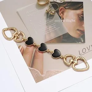 Anbys 2Pcs Bag Strap Extender Heart Shape Chain Strap Extender Replacement Accessory Bag Chain Straps Charms for Shoulder Cross-Body Purse Clutch Handbag Supplies(Black) - bag strap extender for Cross-Body bag