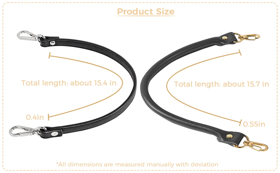 AUEAR, Replacement Handles Bag Purses Straps Black Handbag Strap for Handmade Bag Straw Bag (15.7 Inches, Style A, 2 Pack) Style A Black - Handbag Strap