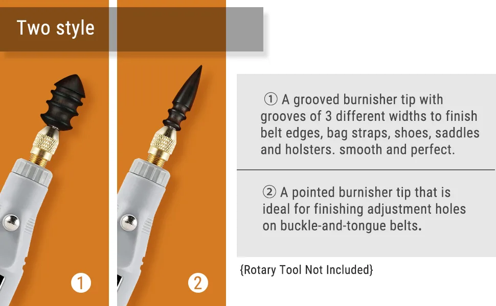 AUEAR, 2 Pack Leather Burnished Bits for Rotary Tools PU Leather Burnishing Tips for Clean Edges of Leather Craft Projects 2 Pack Style a - product information 3