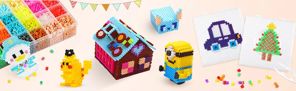 9pcs 5mm Large Square Fuse Beads Pegboards Plastic Beads Boards with Ironing Paper, Beads Tweezers for Kids Craft Beads - fuse beads pegboards