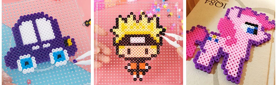 9pcs 5mm Large Square Fuse Beads Pegboards Plastic Beads Boards with Ironing Paper, Beads Tweezers for Kids Craft Beads - fuse beads pegboards