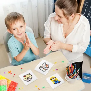 9pcs 5mm Large Square Fuse Beads Pegboards Plastic Beads Boards with Ironing Paper, Beads Tweezers for Kids Craft Beads - fuse beads pegboards