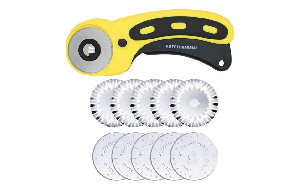 AUTOTOOLHOME 45mm Wavy Rotary Cutter 10pc Pinking Circular Refill Blades Fabric Paper Cutters Cutting Knife Patchwork Leather Sewing Tool - 45mm rotary cutter