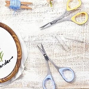 Beaditive Sewing and Embroidery Scissors Set (2 Pc.) Curved and Straight, Sharp, Stainless-Steel Design | Precision Tips, Ergonomic Rubber Handle Grip | Small, Compact DIY Use (Extra Sharp) - S-727