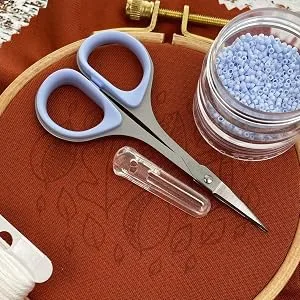 Beaditive Sewing and Embroidery Scissors Set (2 Pc.) Curved and Straight, Sharp, Stainless-Steel Design | Precision Tips, Ergonomic Rubber Handle Grip | Small, Compact DIY Use (Extra Sharp) - S-727 Blue