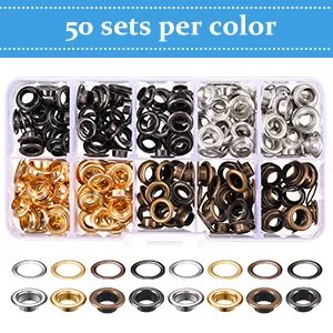 1/4 Inch Grommet Kit 200 Sets Grommets Eyelets with 3 Pieces Install Tool Kit and Box for Shoes Clothes Crafts Bag 1/ 4 Inch Inside Diameter - product information 5
