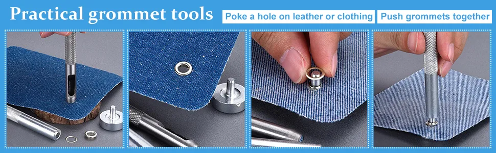 1/4 Inch Grommet Kit 200 Sets Grommets Eyelets with 3 Pieces Install Tool Kit and Box for Shoes Clothes Crafts Bag 1/ 4 Inch Inside Diameter - product information 6